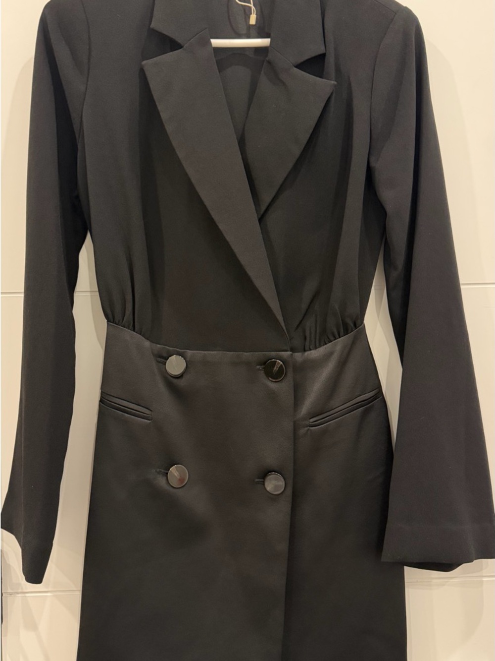 Black Double-Breasted Longline Blazer Dress